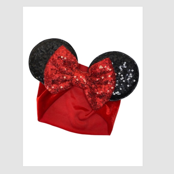 Kids Minnie Mouse ears soft headband - handmade- bundle Red and White sequin - Picture 3 of 5
